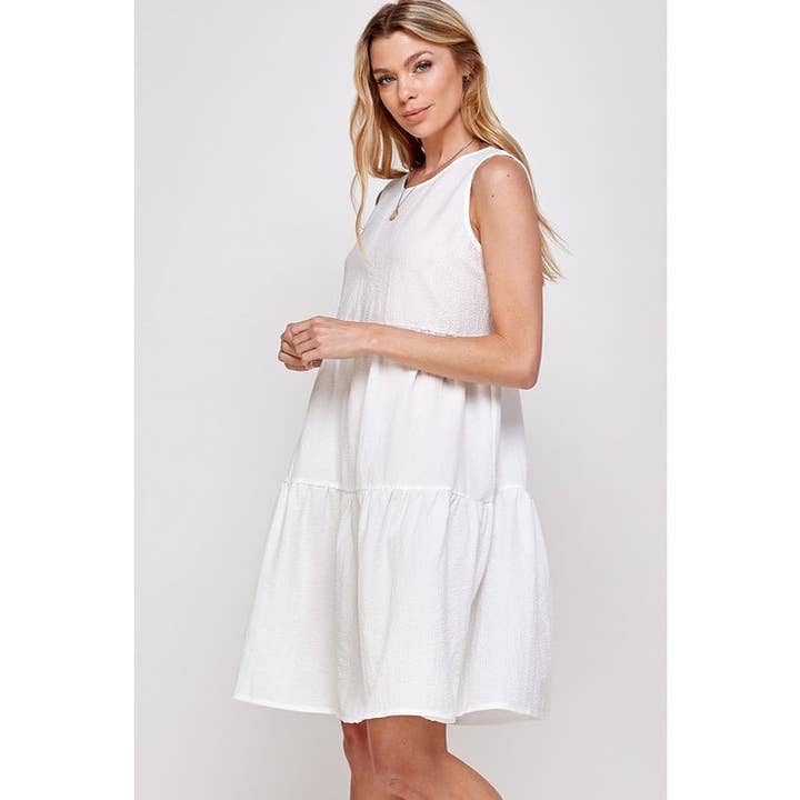 Timeless - Wholesale Dress - Women's - Tiered Pleated Textured Round Neck Midi Dress3