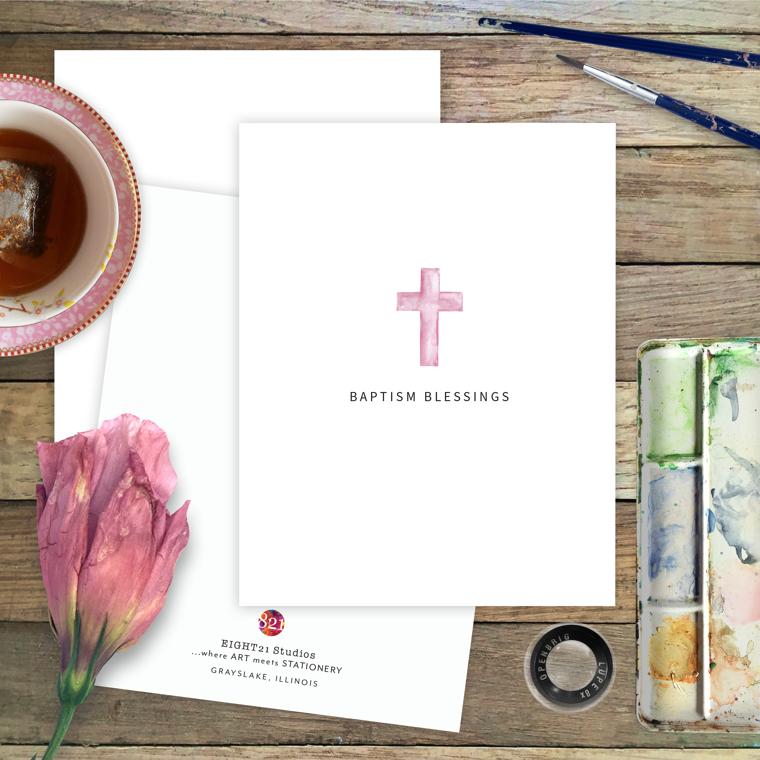 Eight21 Studios + Unique Greeting Cards, Art and Stationery - Wholesale Religious Card - Baptism Congratulations, Girl Baby Dedication Greeting Card1