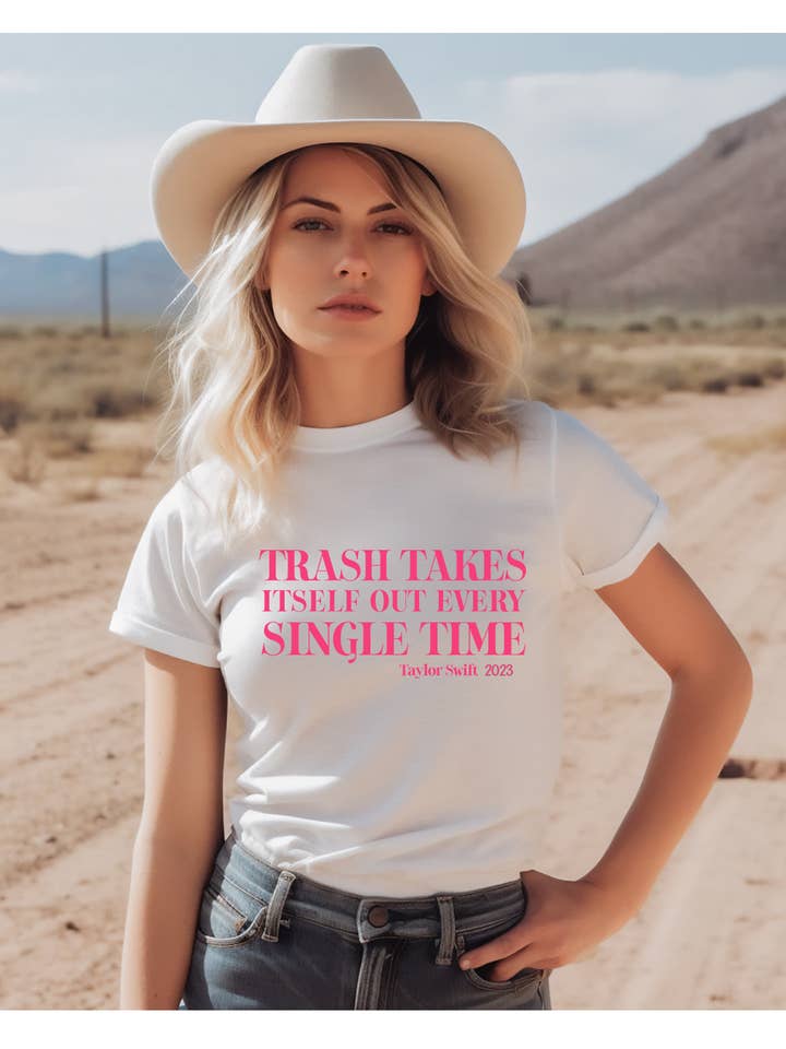 Uncommon Label - Wholesale Screen Printed T-Shirt - Women's - Trash Take Itself Out Swiftie Adult Tee (PINK)1
