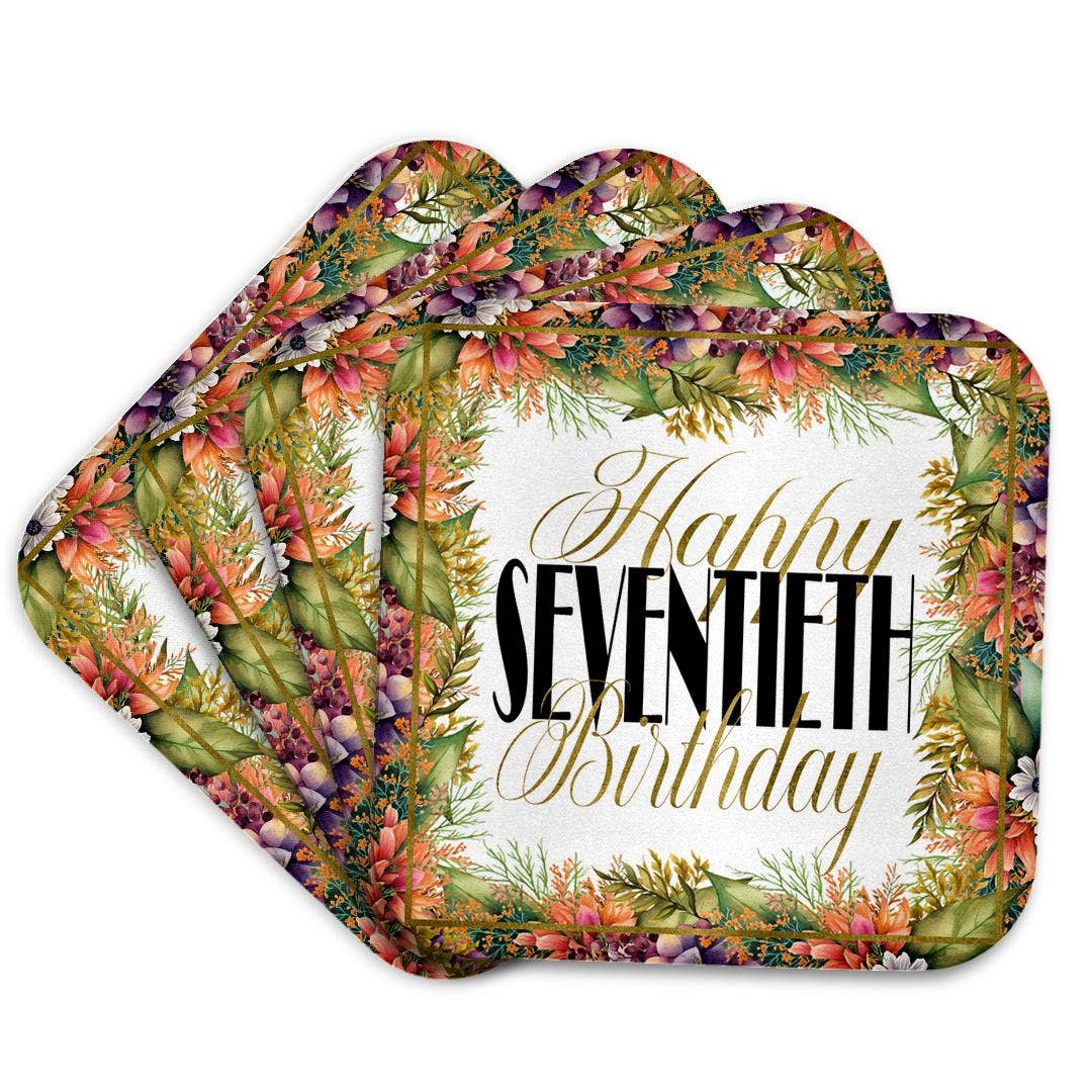 3dRose - Wholesale Coasters - 3dRose, Orange and Purple Flower Happy Sixtieth Birthday, Coaster7