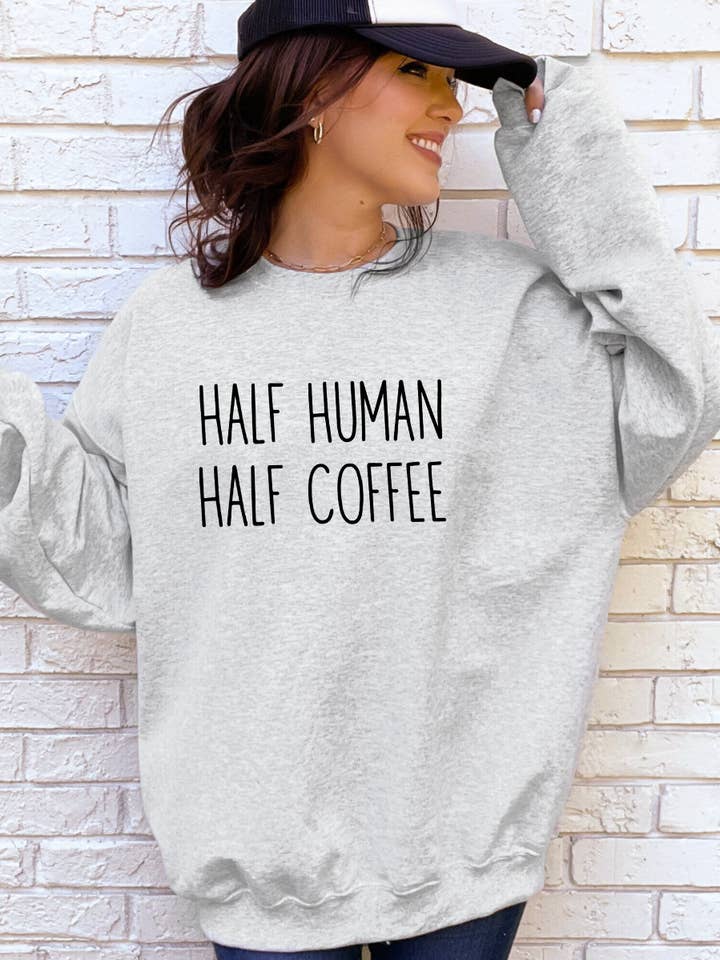 Half Human Half Coffee Crewneck Sweatshirt for wholesale by Desert Raine