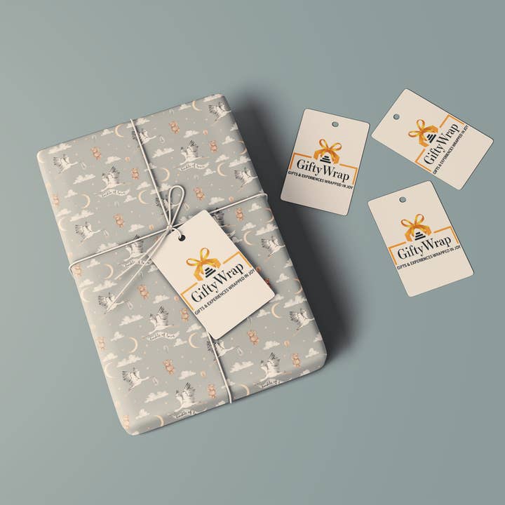 GiftyWrap - Wholesale Wrapping Paper Roll - Here Comes The Stork - Double Sided2