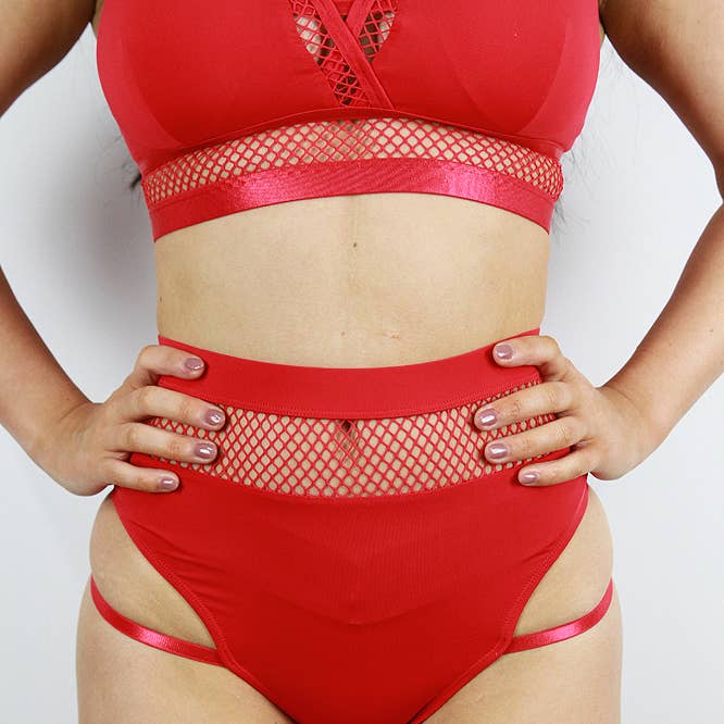 Felix High Waist Strap Scrunch Bum Short - Red for wholesale by Rarr Designs