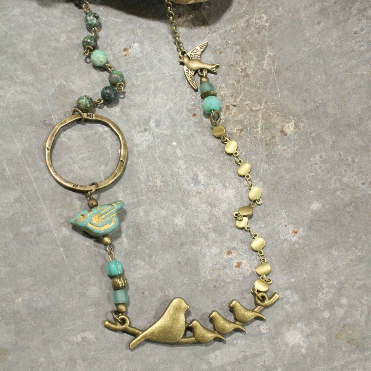 The Primitive Peddler, Inc. - Wholesale Pendant/Charm Necklace - Flocked Together Jade Czech Necklace1