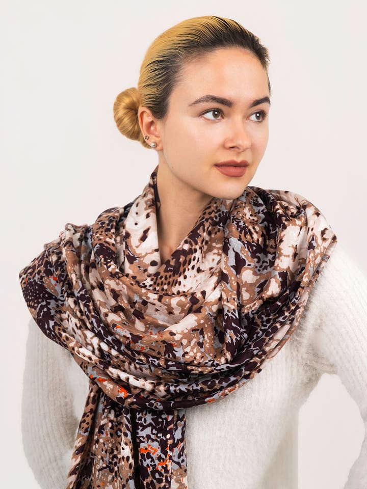 DLUX Ash – Handbedruckter Modal-Kaschmir-Schal (70x200cm) für den Großhandel von DLUX Scarves