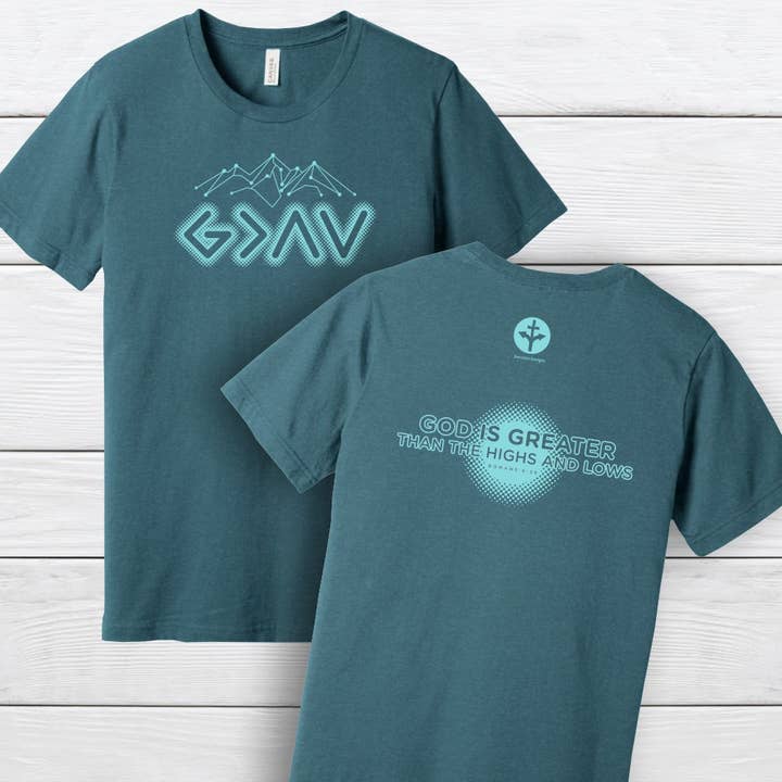 God is Greater than the Highs & Lows - Christian Verse Tee for wholesale by Decision Designs