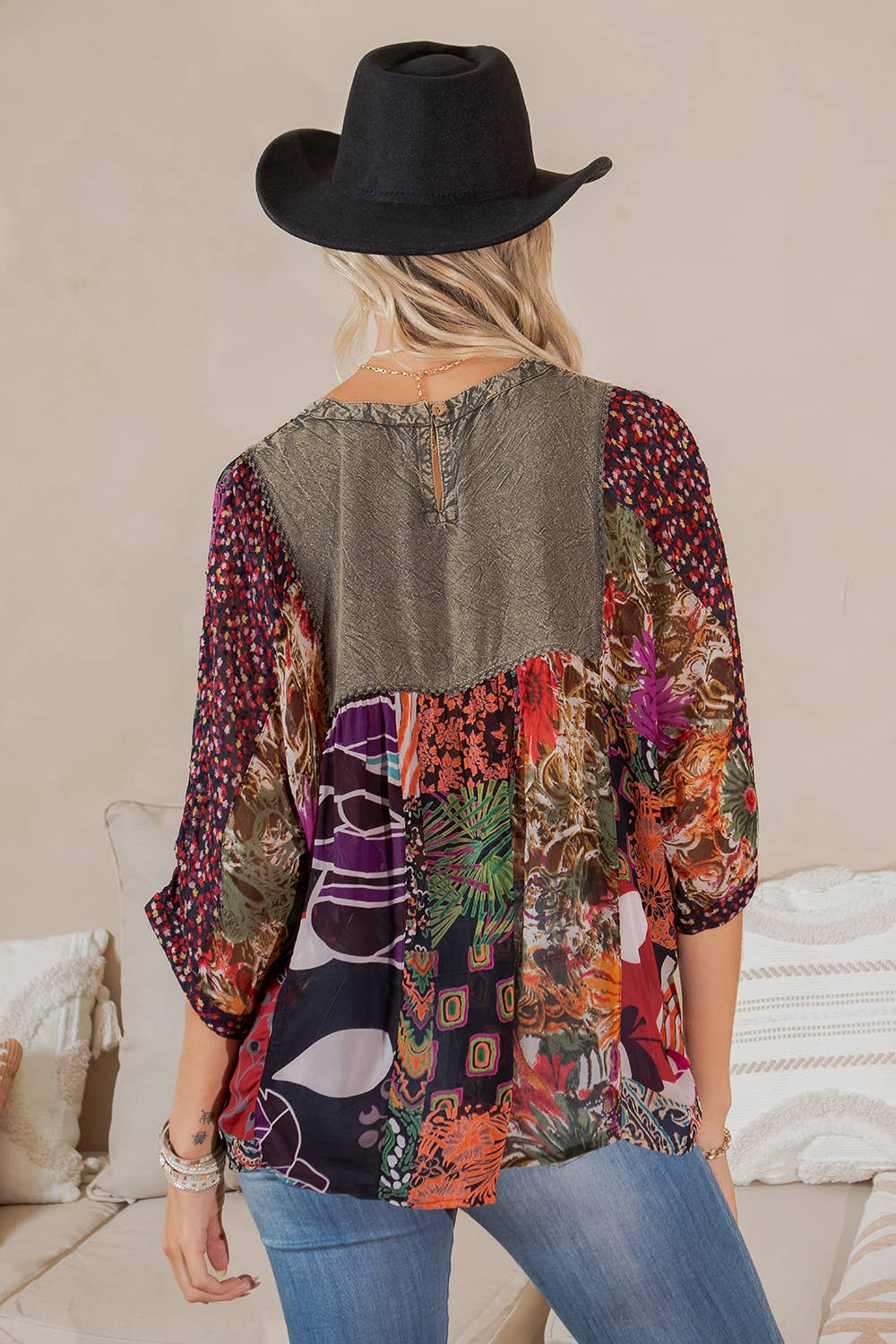 Young Threads - Wholesale Tunic - Women's - Bohemian: Tiered Patchwork Blouson Top3