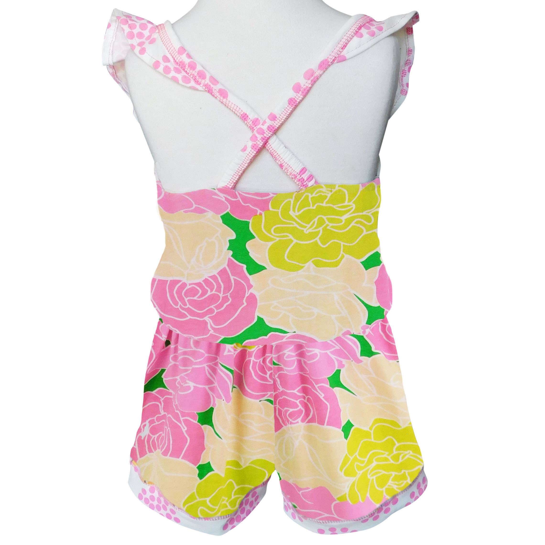AnnLoren - Vente Combishort – enfant - Combinaison courte à volants floraux roses pour filles, barboteuse pour enfants, taille 2-5T1