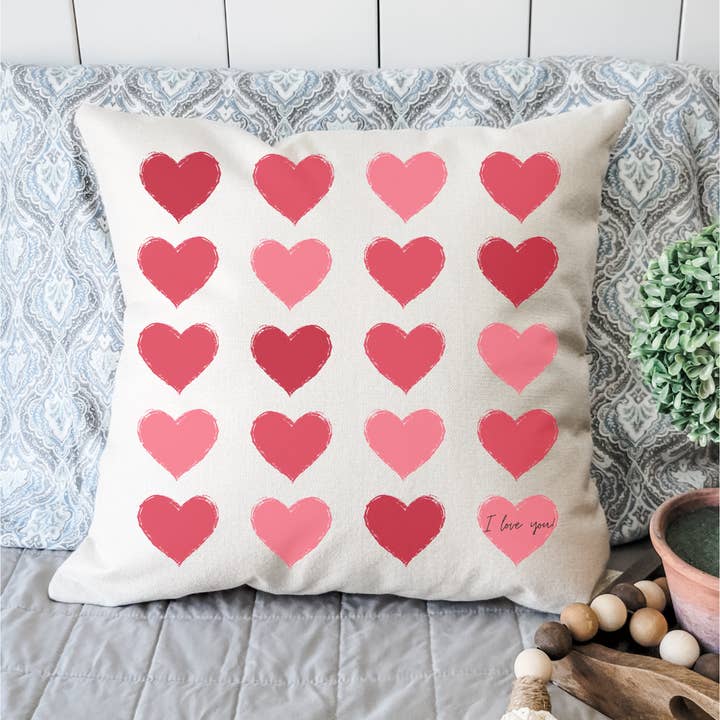 I Love You Hearts Pillow Cover for wholesale by Go Charlotte