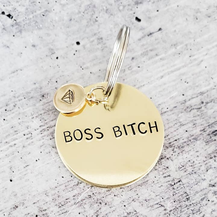 Salt and Sparkle – Großhandel Schlüsselanhänger – Damen – BOSS BITCH Messing-Schlüsselanhänger mit Diamant-Emoji