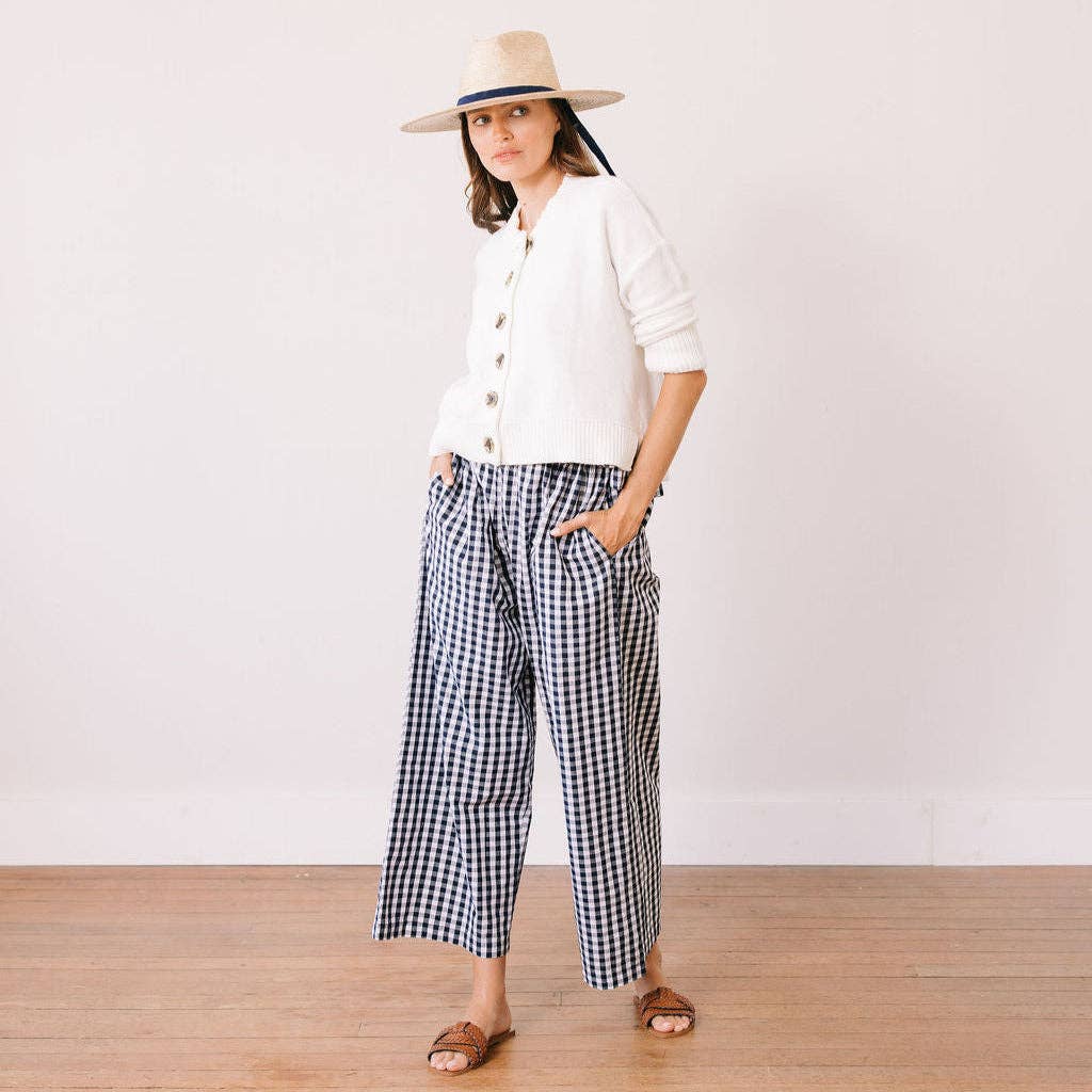 Sunshine Tienda – wholesale Byxor - Dam – Marinblå Gingham Daphne Byxa4