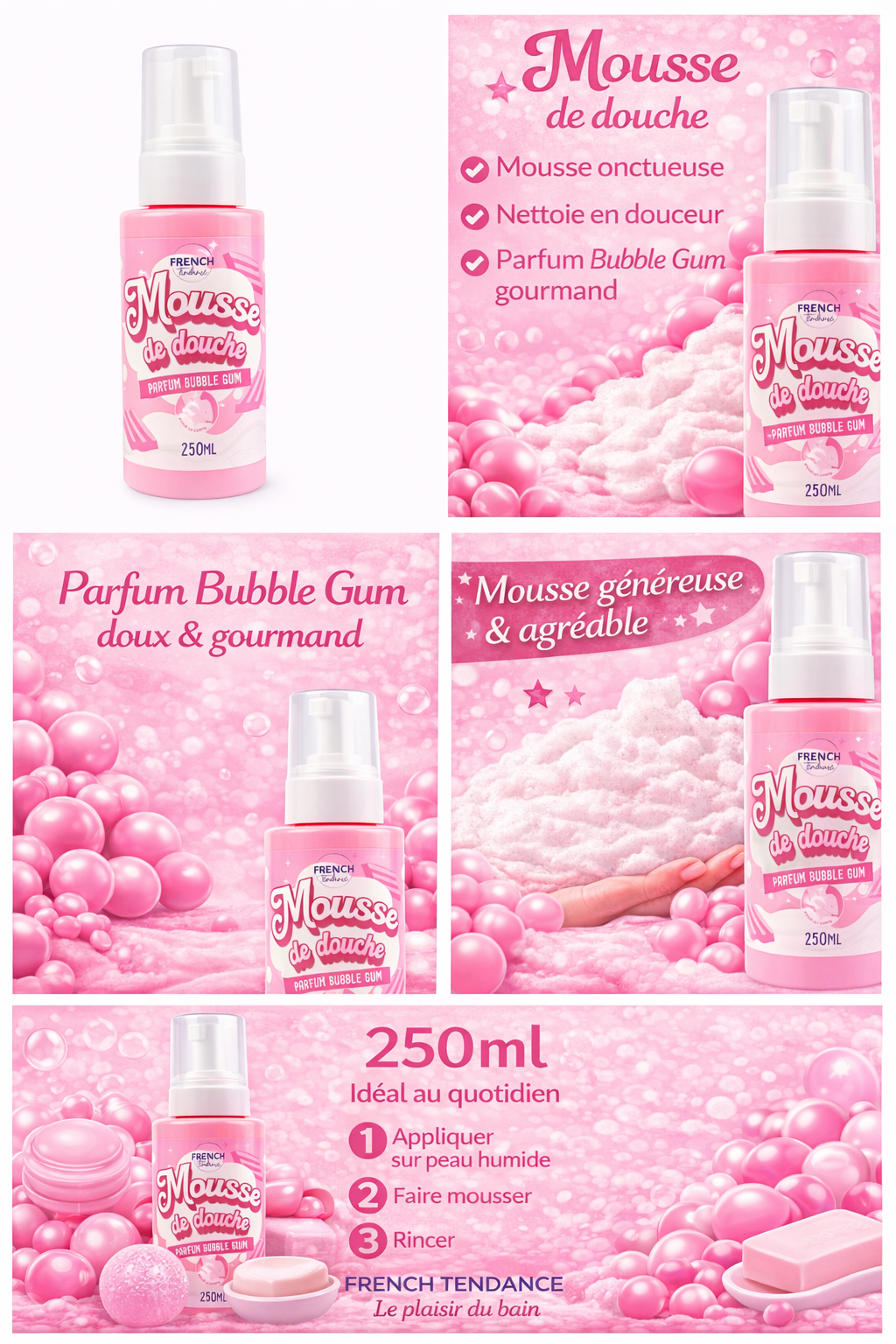 FRENCH TENDANCE - Wholesale Whipped Soap - Shower mousse 250ml - Bubble Gum scent3