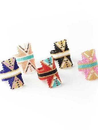 Rectangle Beaded Ring 5-Pack for wholesale by Bali Queen