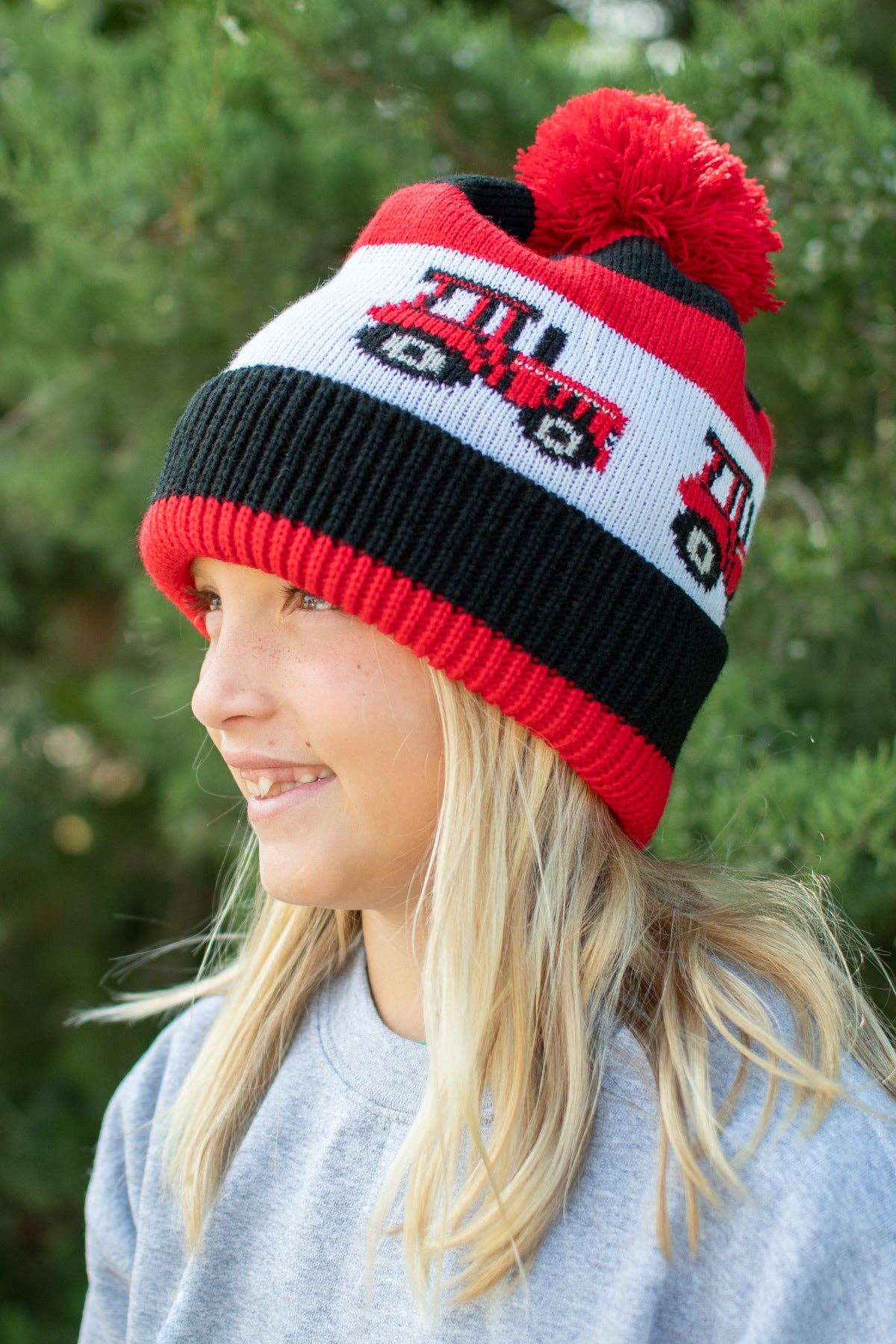 American Farm Company - Wholesale Beanie - Kids - Red Tractor Knit Pom Beanie - Youth5