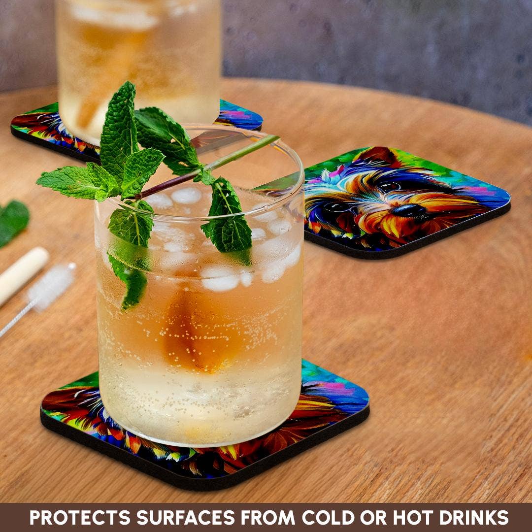 3dRose - Wholesale Coasters - 3dRose, Dazzling Yorkshire Terrier dog portrait on green. Digital art gift, Coaster9