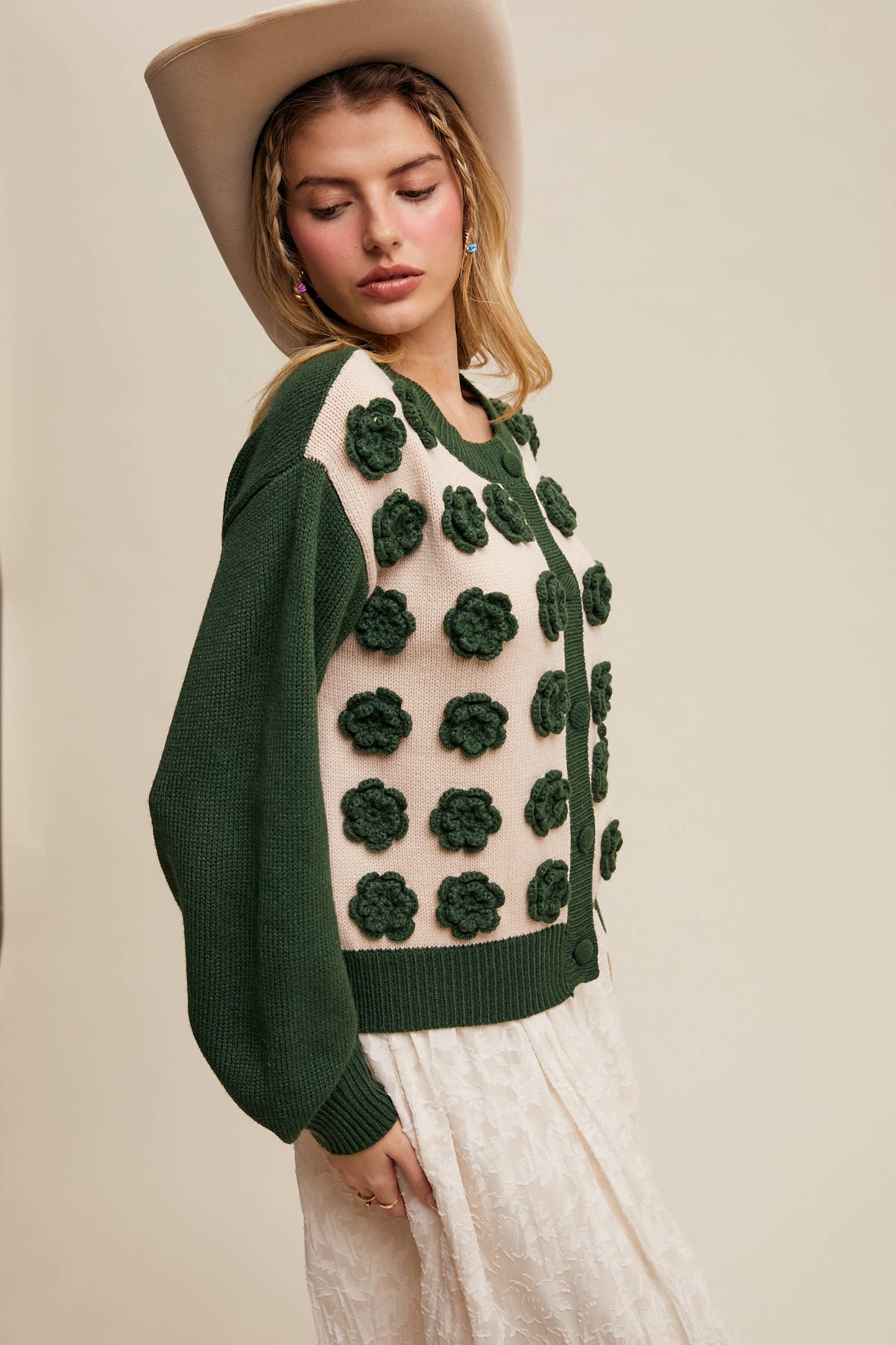 Listicle - Wholesale Cardigan - Women's - Handmade Rose Applique Knit Cardigan36