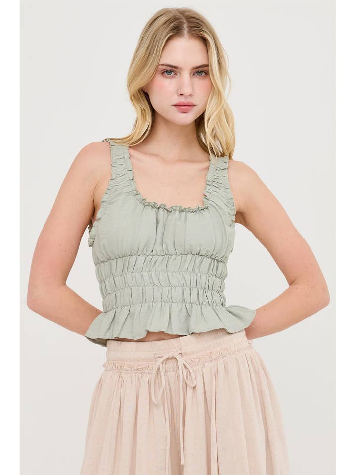 Ruched Square Neck Smocked Top for wholesale by HYFVE