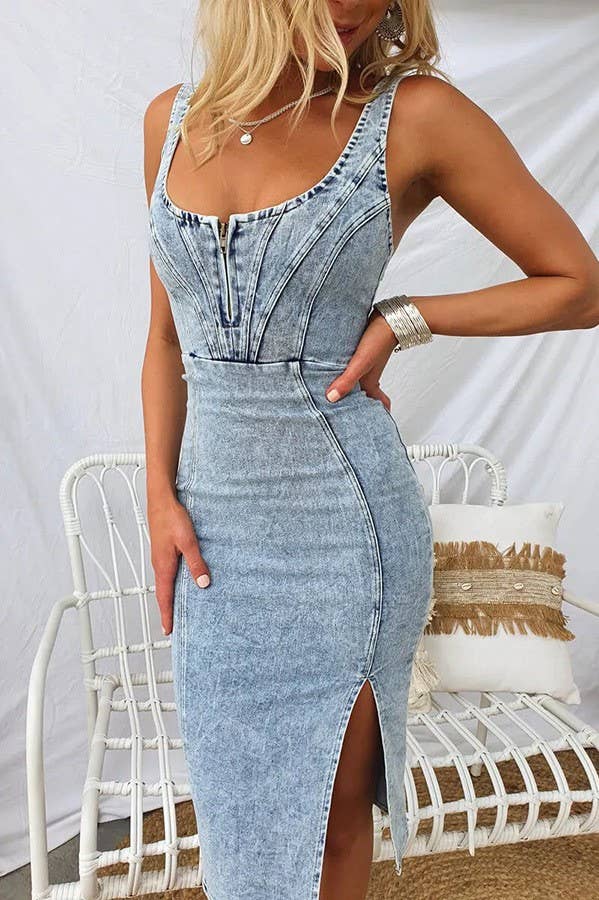 Hope & Sunshine - Wholesale Dress - Women's - U-Neck Halters Casual Denim Dresses9
