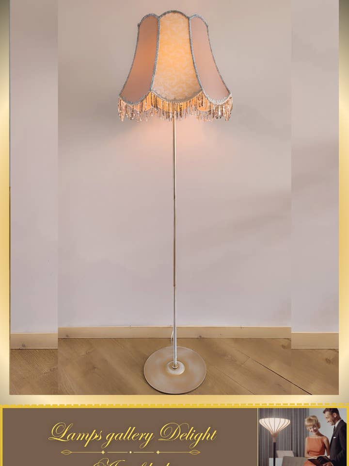 Floor lamp, Vintage floor lamp, large floor lamp with fabric shade in beige white in Victorian style. 3703 for wholesale by DelightLamps