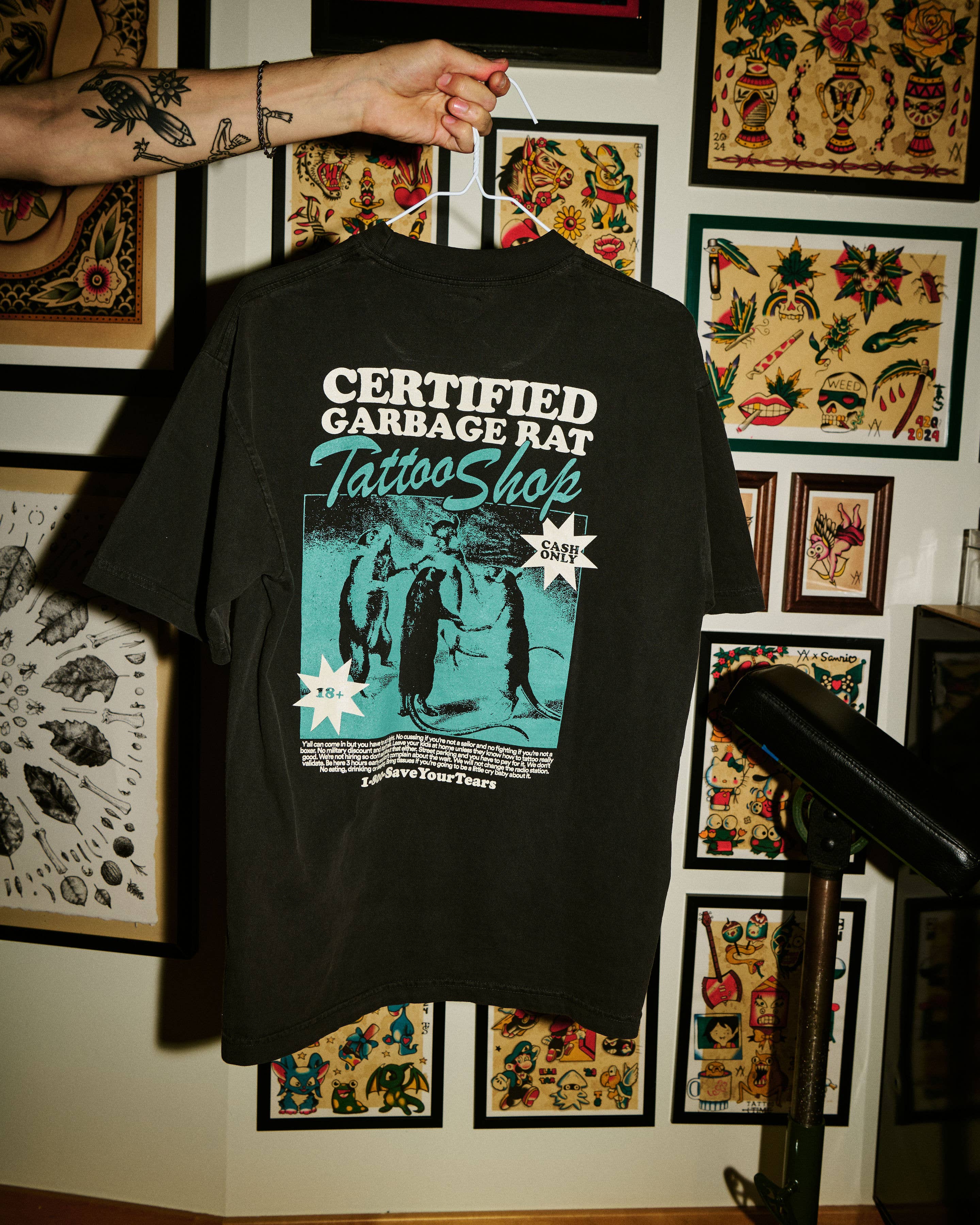 Certified Garbage Rat - Wholesale Screen Printed T-Shirt - Unisex - Tattoo Shop Tee2