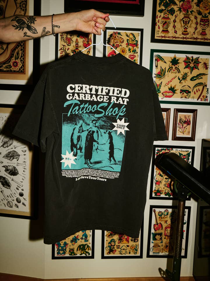 Certified Garbage Rat - Wholesale Screen Printed T-Shirt - Unisex - Tattoo Shop Tee2