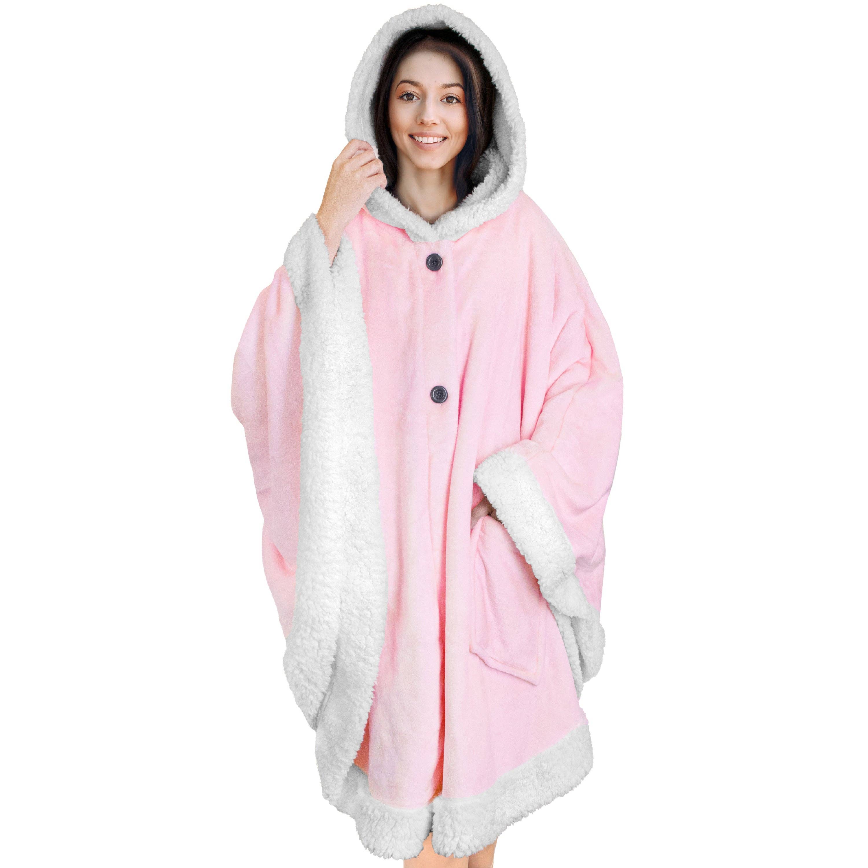 Pavilia – wholesale Poncho – Women's – Angel Wrap Hoodie Sherpa Poncho Blanket6