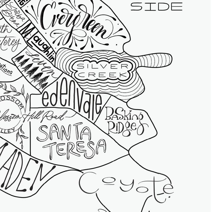 Traveling Calligrapher - Wholesale Art Print - San Jose, CA Neighborhood Map Print (3 sizes available)
