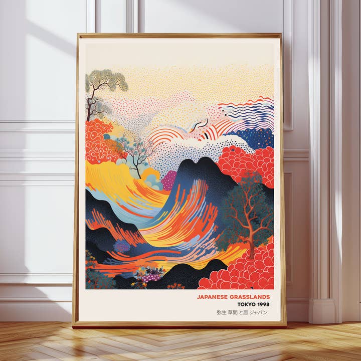 Japansk græsland bjerge ro kunsttryk for engroshandel hos Kumo Art Prints
