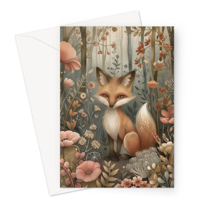 Forest Flower Fox Greeting Card for wholesale by Wild And Arty