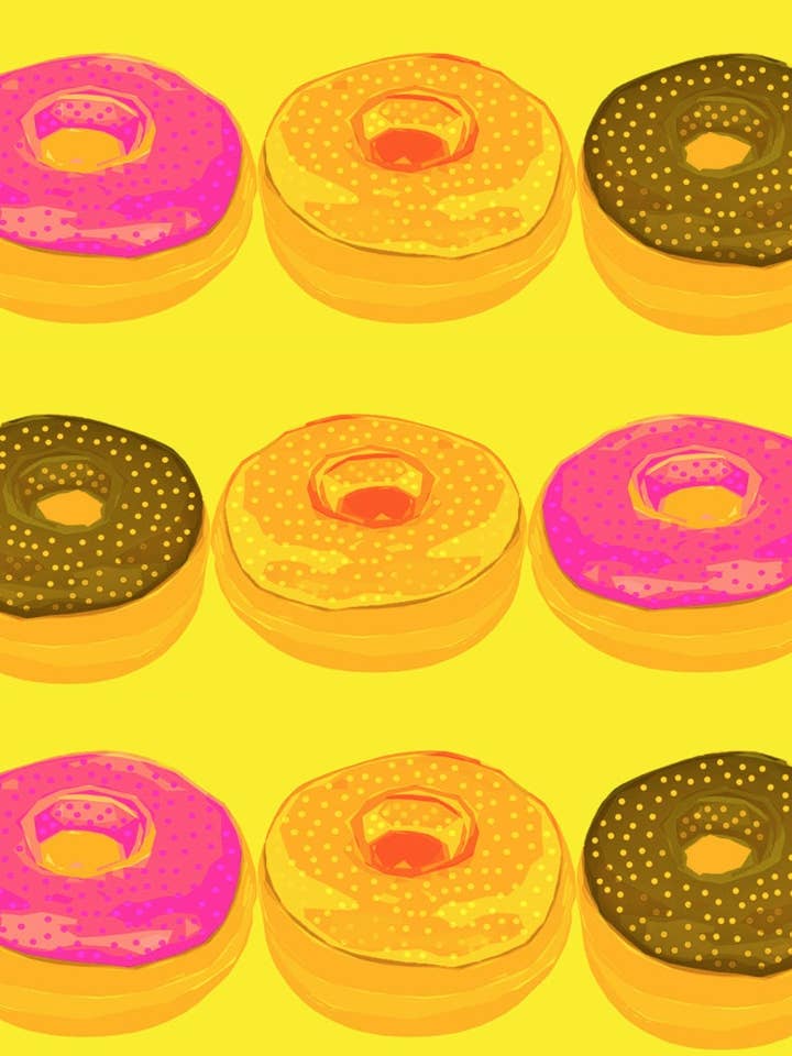 Boîte de beignets, impression artistique réalisée par des girafes et des robots pour la vente par Giraffes and Robots Pop Art Studio