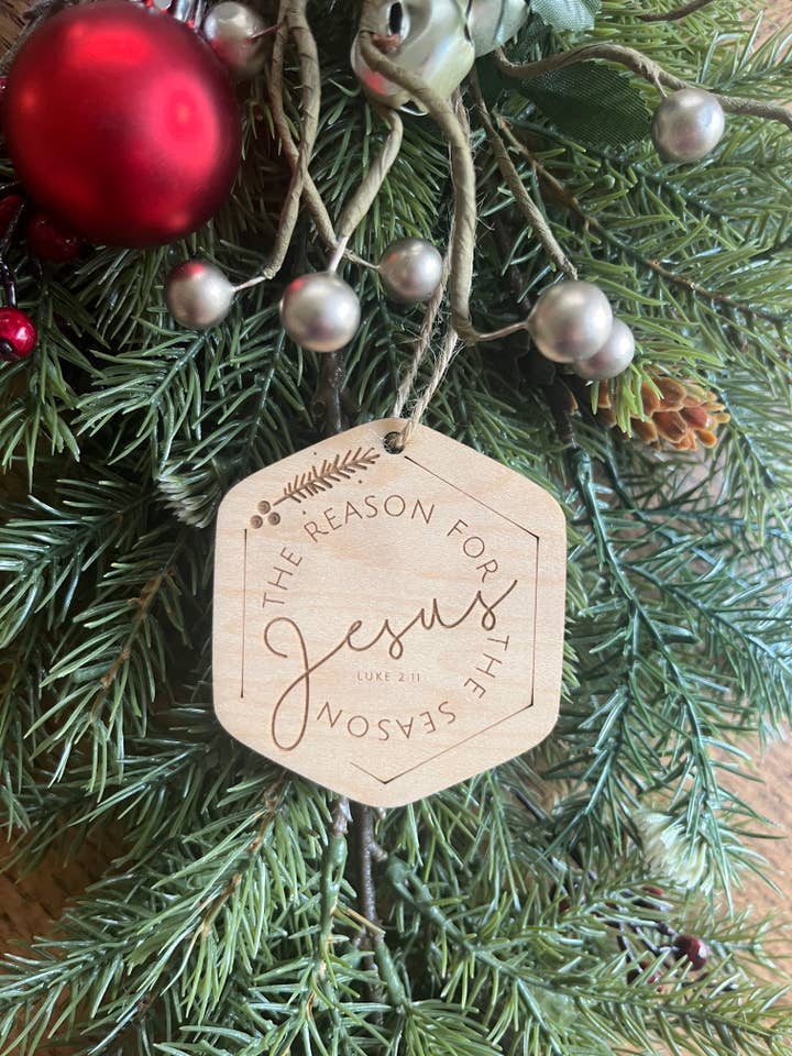 Religious Jesus Reason Season Wooden Christmas Ornament for wholesale by Rustic Raleigh
