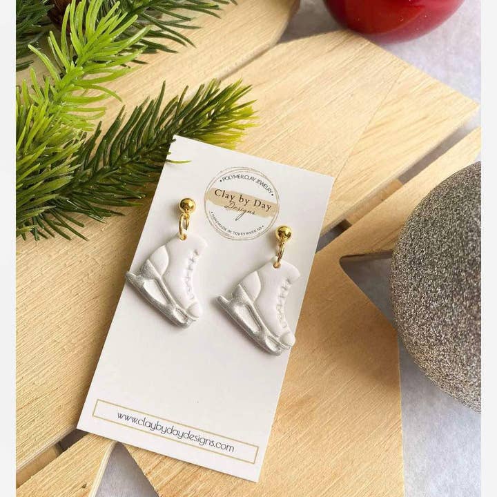 Clay by Day Designs - Wholesale Dangle Earrings - Winter / Christmas Figure Skate- Polymer Clay Dangle Earring