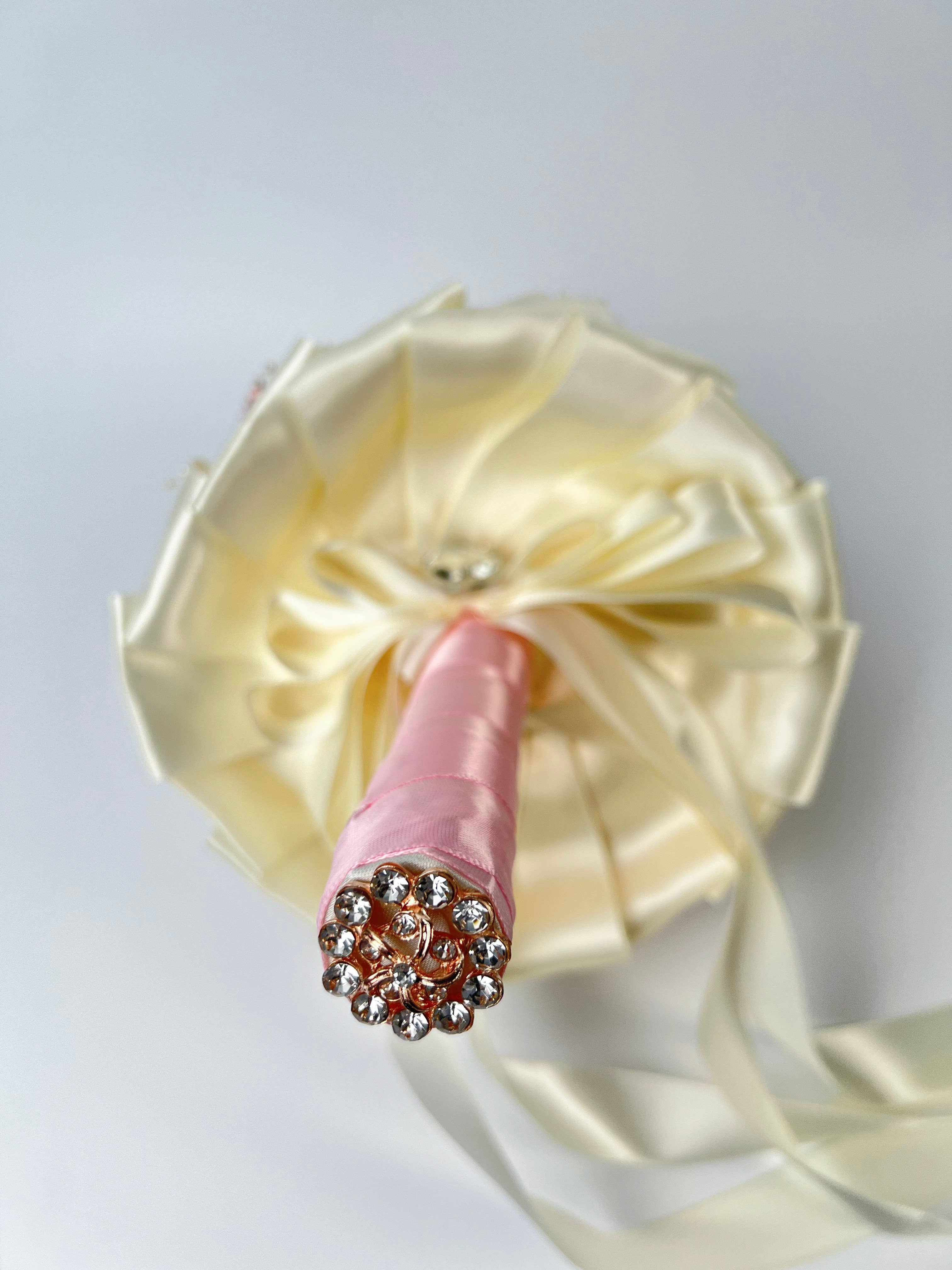 Floris Linens - Wholesale Artificial Flowers - Rhinestone Pearl Bridal Brooch Rose Bouquet for Wedding7