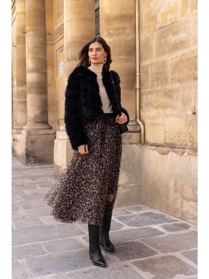 CHOKLATE PARIS - Venta al por mayor Falda - Mujer - Falda Aria de tul con estampado de leopardo grande - CK08077-5