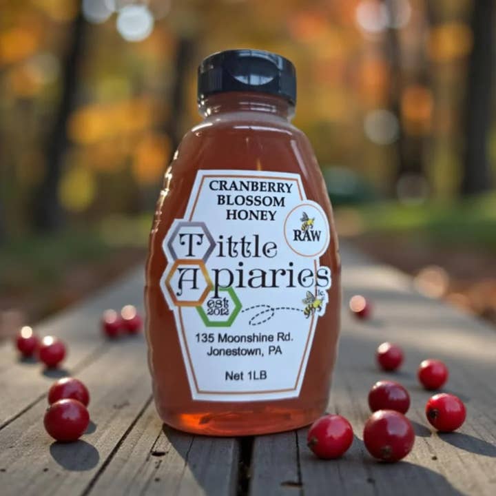 Raw Wisconsin Cranberry Honey - 1 lb Plastic Squeeze Bottle for wholesale by Tittle Apiaries, LLC