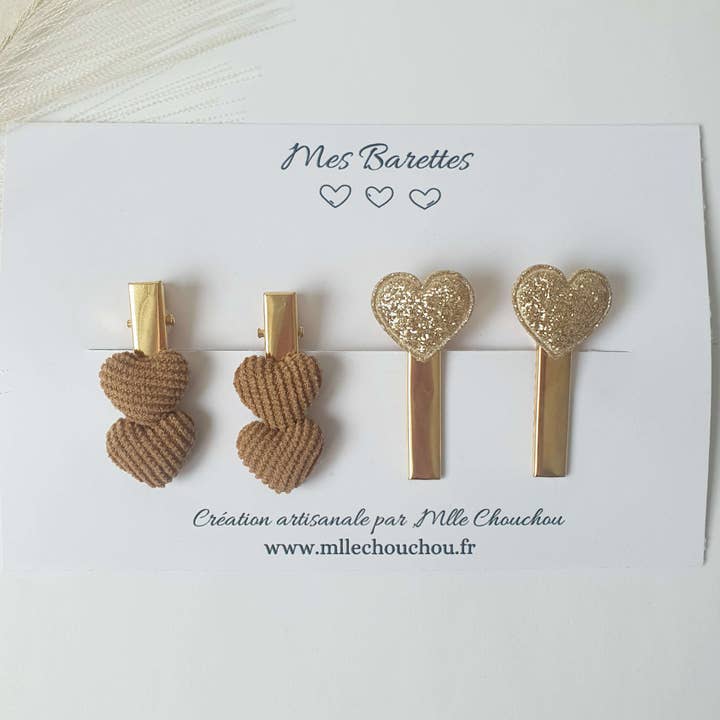 Set aus glitzernden Schokoladen-Haarspangen in Herzform für den Großhandel von MlleChouChou