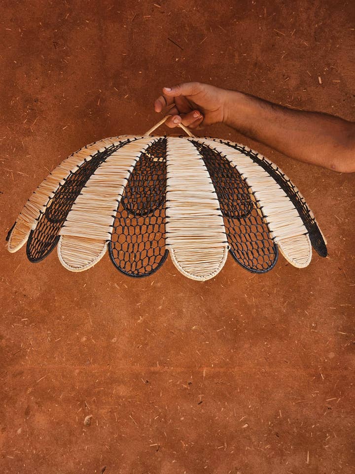 Handwoven Raffia Pendant Light with Graphic Pattern for wholesale by martitec