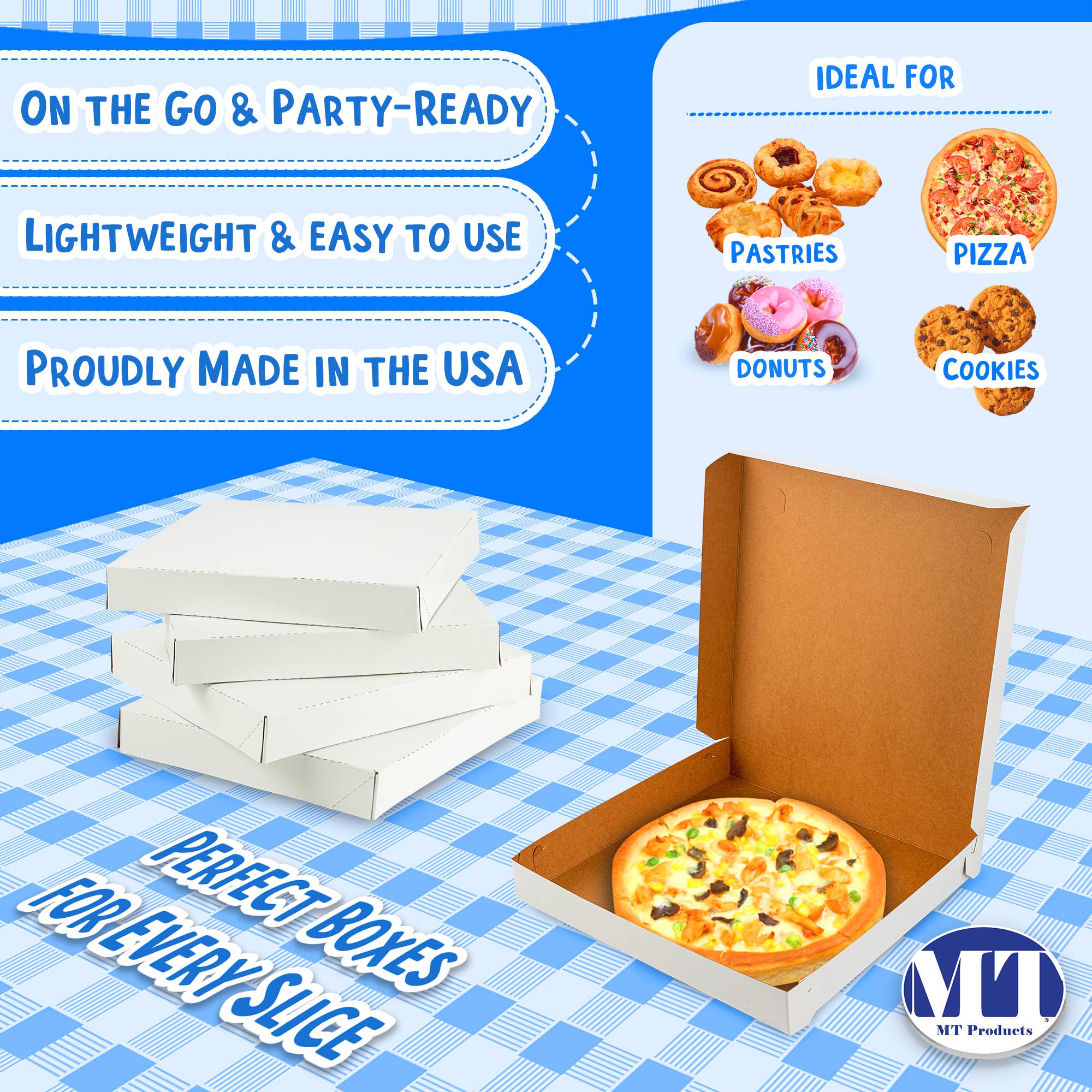 MT Products - Wholesale Food Storage Container - MT Products White Extra Thin Paperboard Pizza Boxes9