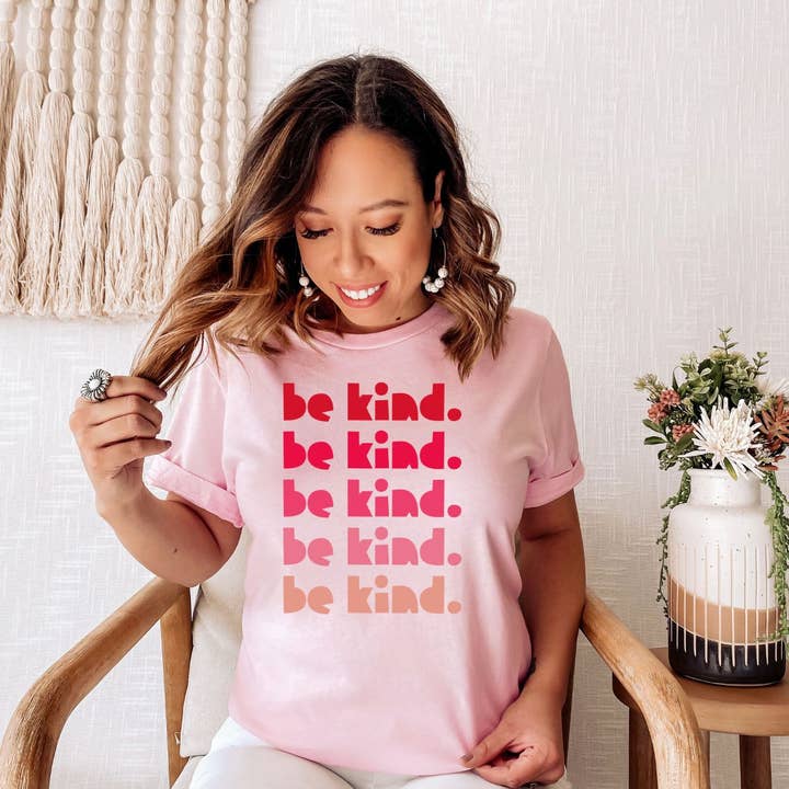 Stacked Be Kind Pink Tee for wholesale by Simply Tees