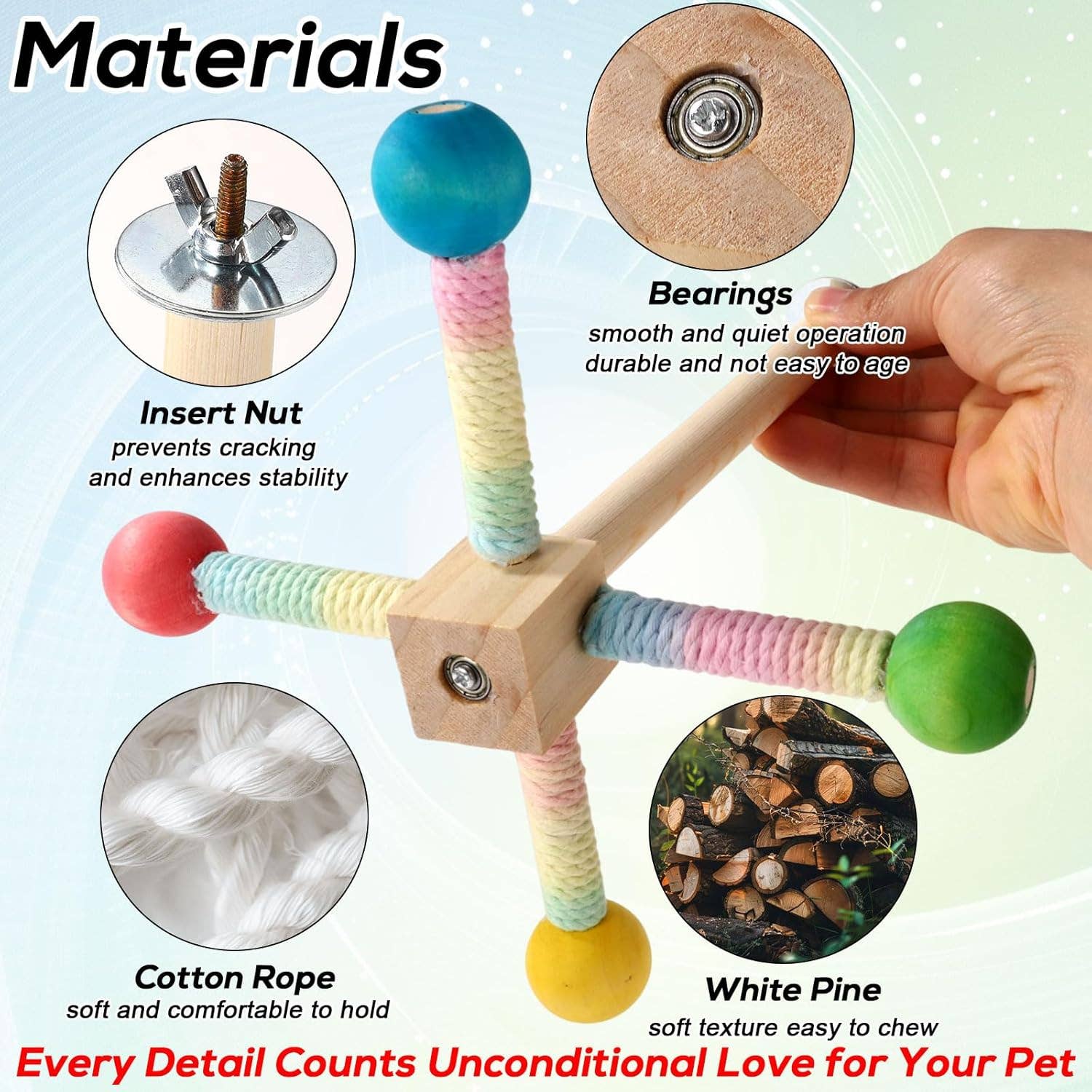 VIGOR - Wholesale Pet Toy - Cat/Dog - Bird Stand Perch Toy Wooden Rotating Parrot Toys Interactive3