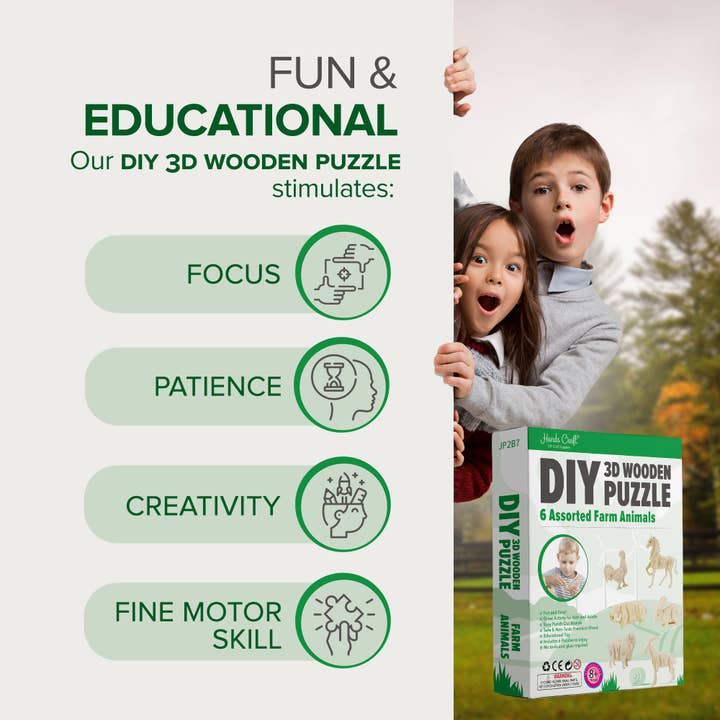 Hands Craft - Wholesale Puzzle - Kids - 3D Wooden Puzzle Bundle Pack: Farm Animals4