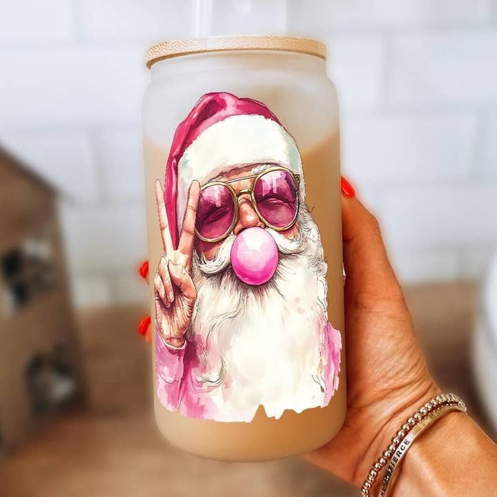 Bubble Claus Can Cup With Lid and Straw for wholesale by Sip-Sip Hooray!