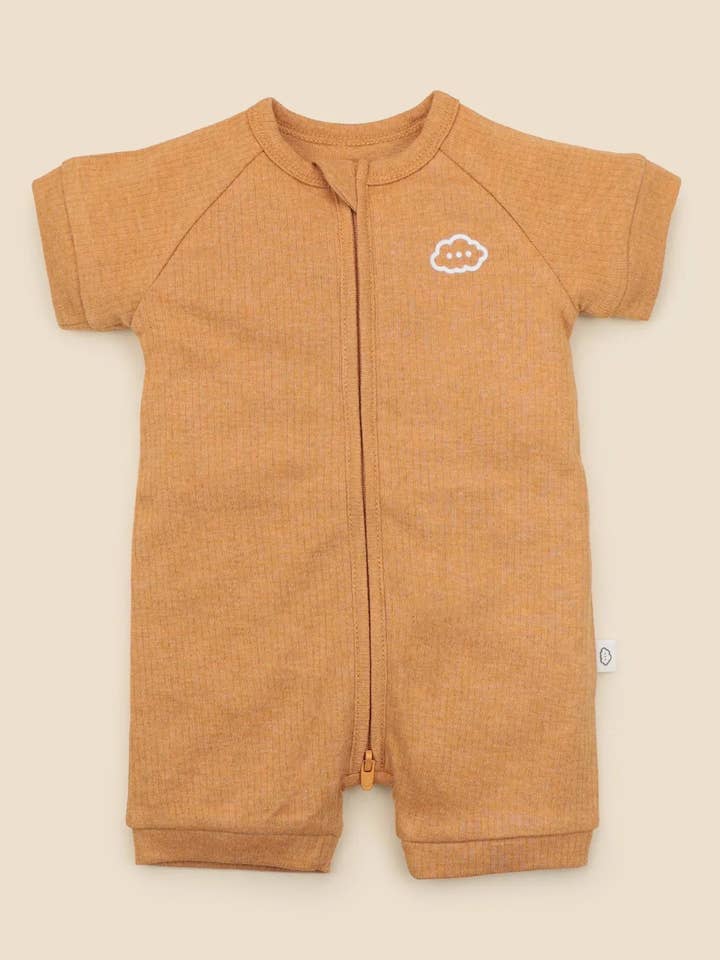 Organic Cotton Zip Romper - Heather Caramel for wholesale by Lūmmi in Colour Babywear