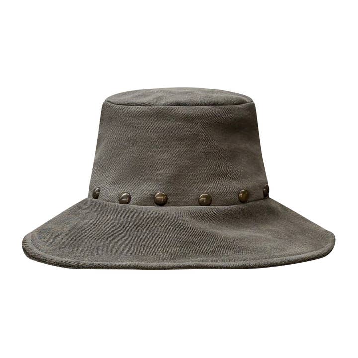 Studded Bucket Hat-Distressed Black for wholesale by Deborah Lindquist