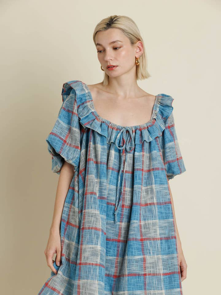 AD2092 - PLAID WEAVE MINI DRESS for wholesale by Aureum