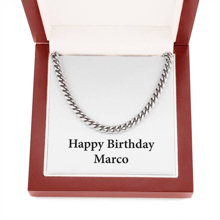 Happy Birthday Marco - Cuban Link Chain With Mahogany Style Luxury Box for wholesale by Unique Gifts Store