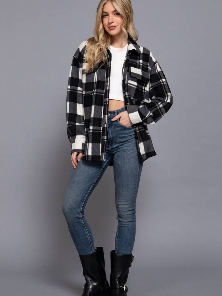 42POPS - Wholesale Shirt Jacket/Shacket - Women's - ,,,,,._ 0711 Long Sleeve Check Printed Fleece Shacket SI-282745