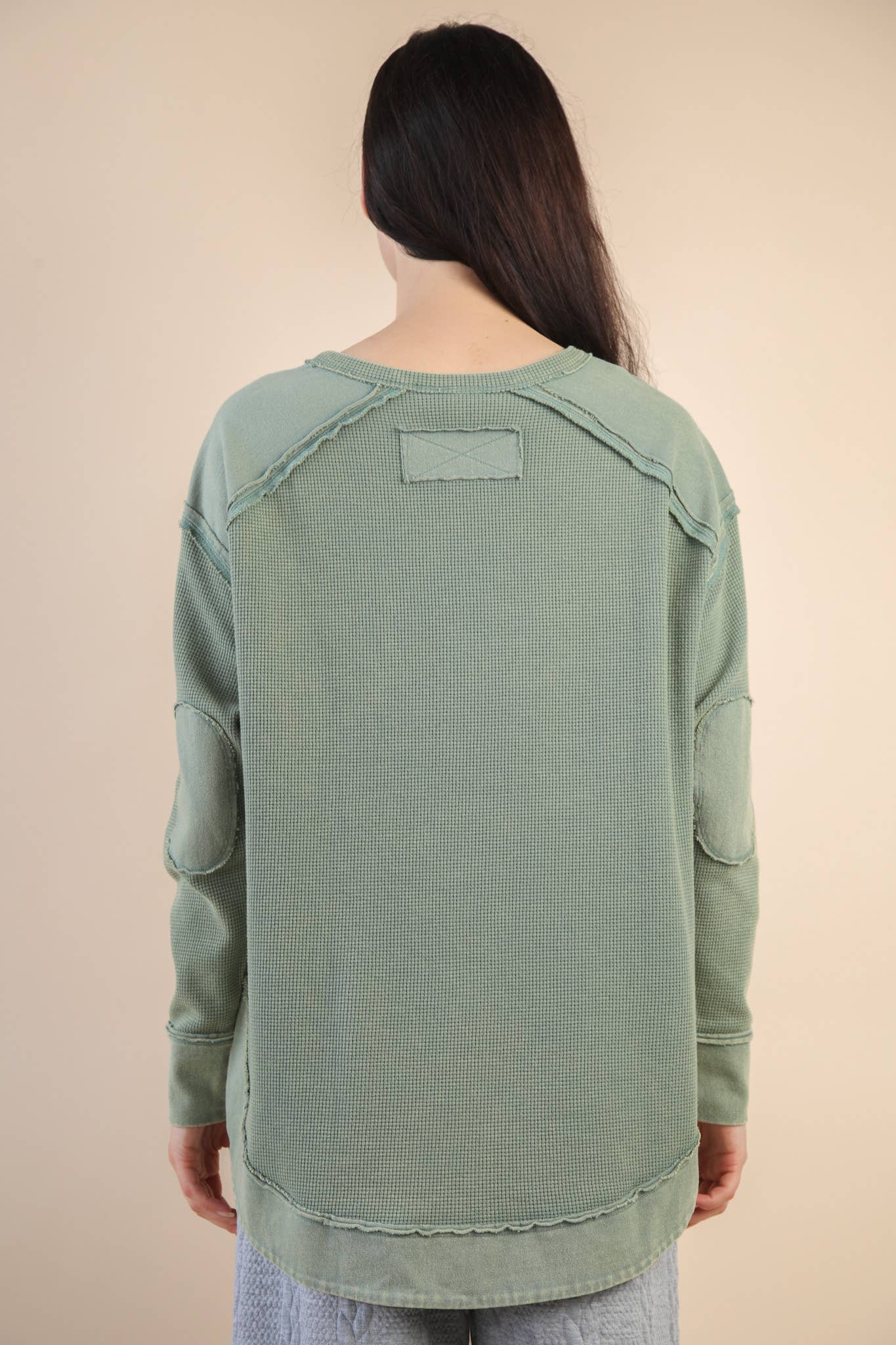 VERY J - Wholesale Knit Top - Women's - NT12234-Mineral Washed Elbow Patch Contrast Knit Top12