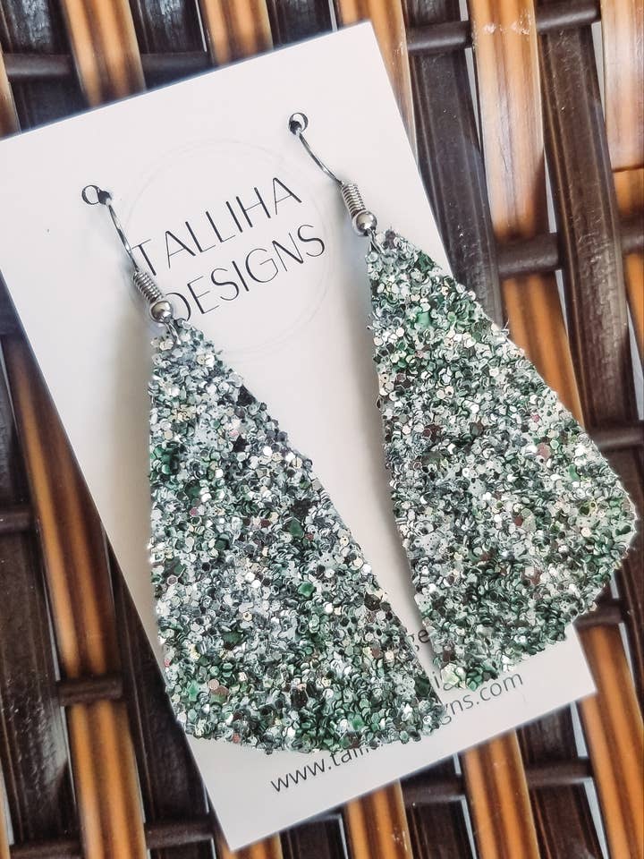 Feeling Lucky Chunky Glitter Genuine Leather Wedge Earrings for wholesale by Talliha Designs