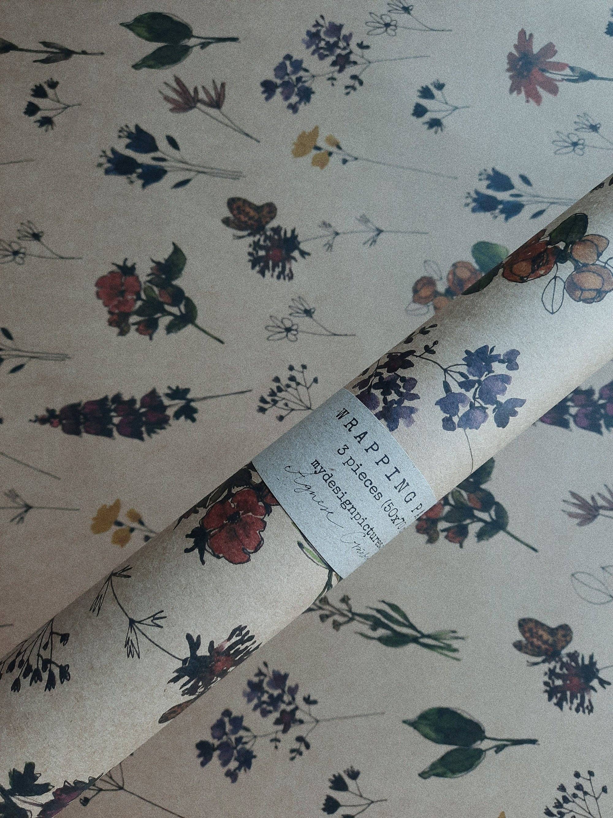 MyDesignPictures - Wholesale Flat Wrap - Meadow Flowers Kraft Wrapping Paper1